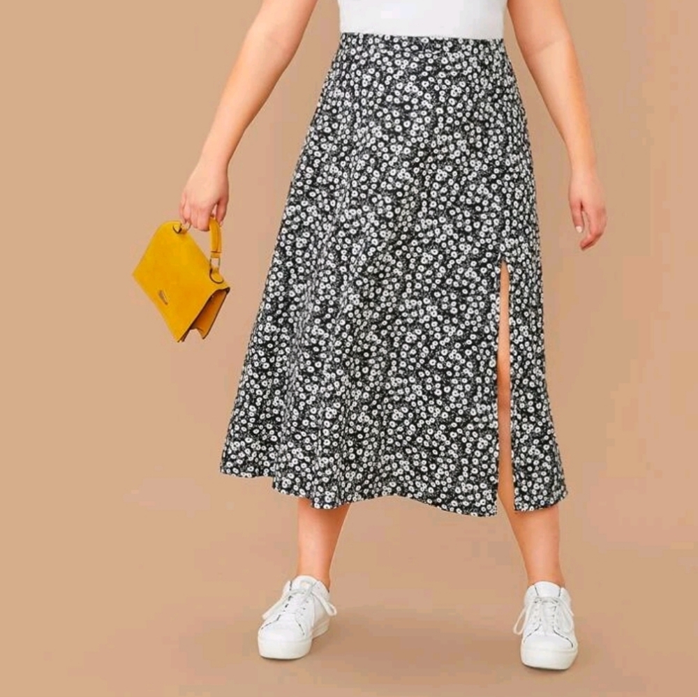 shein black and white floral maxi skirt